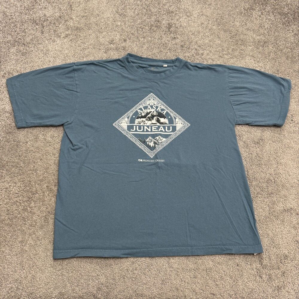 Vintage Princess Cruises Alaska Juneau Husky Wolf Graphic T-Shirt Large Blue Tee